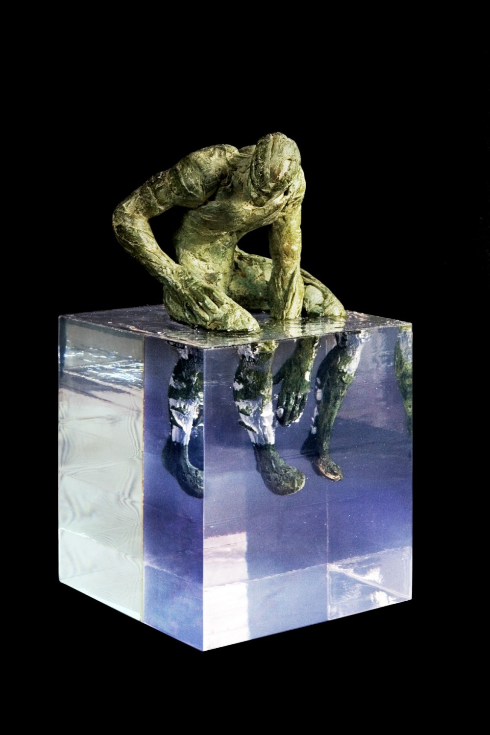 Fernando Suarez, Sentado en cubo, bronze and resin, 15 x 15 x 27cm, edition of 7.