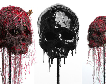 Red skull / Tar skull. Mixed media, dimensions vary. Antonio Aprea